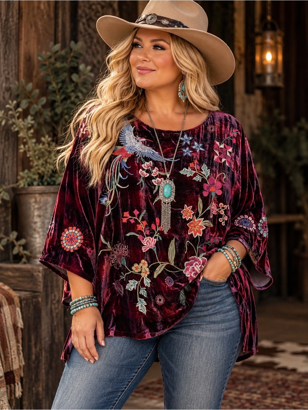 Johnny Was Nikkola Velvet Silk Blend Embroidered Top XL